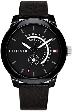 Tommy Hilfiger Denim Quartz Black Dial Black Leather Strap Watch for Men - 1791479