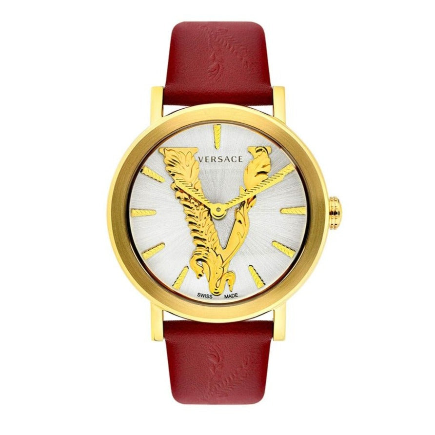 Versace Virtus White Dial Red Leather Strap Watch for Women - VEHC00219