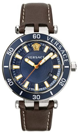 Versace Greca Sport Analog Blue Dial Brown Leather Strap Watch For Men - VEZ300121