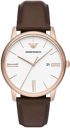 Emporio Armani Minimalist Quartz White Dial Brown Leather Strap Watch For Men - AR11572