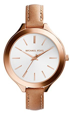 Michael Kors Runway Slim Quartz White Dial Beige Leather Strap Watch For Women - MK2284