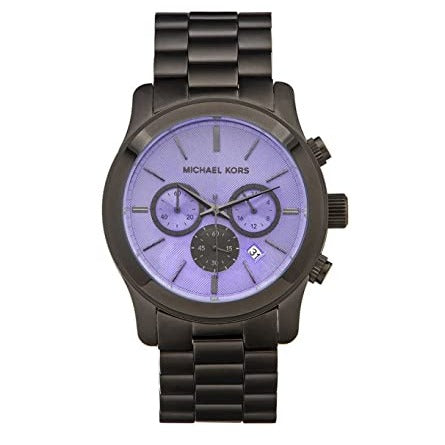 Michael Kors Runway Chronograph Purple Dial Black Steel Strap Watch For Women - MK5954