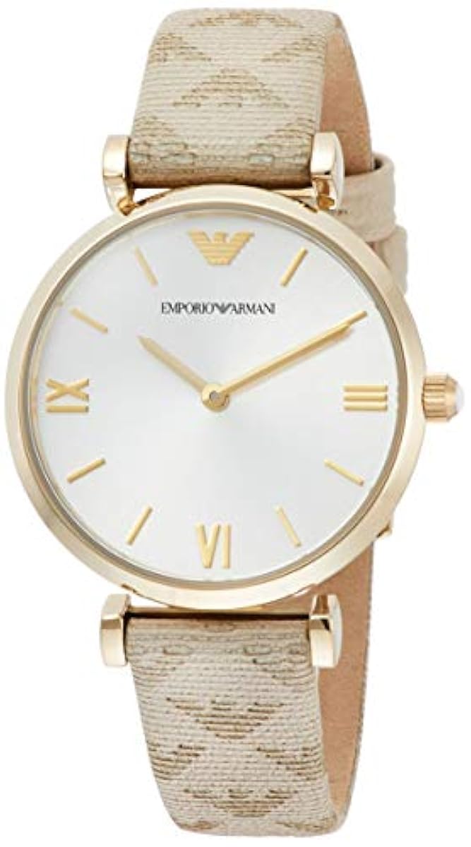 Emporio Armani Gianni T Bar Analog Silver Dial Beige Leather Strap Watch For Women - AR11127