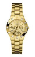 Guess Glisten Analog Gold Dial Gold Steel Strap Watch For Women - W13576l1