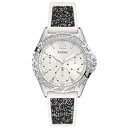 Guess Swirl Quartz Silver Dial White Silicone Strap Watch for Women - W1096L1