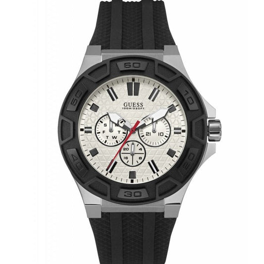 Guess Force Analog Quartz White Dial Black Rubber Strap Watch For Men - W0674G3