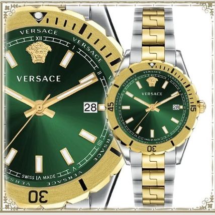 Versace Hellenyium Quartz Green Dial Two Tone Steel Strap Watch For Men - VE3A00720