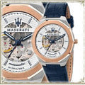 Maserati Stile Automatic Limited Edition Silver Dial Blue Leather Strap Watch For Men - R8821142001