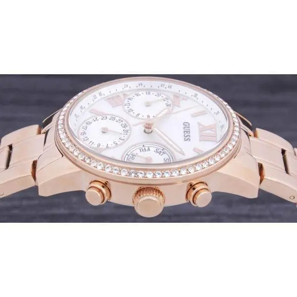 Guess Mini Surprise Analog Silver Dial Rose Gold Steel Strap Watch For Women - W0623L2