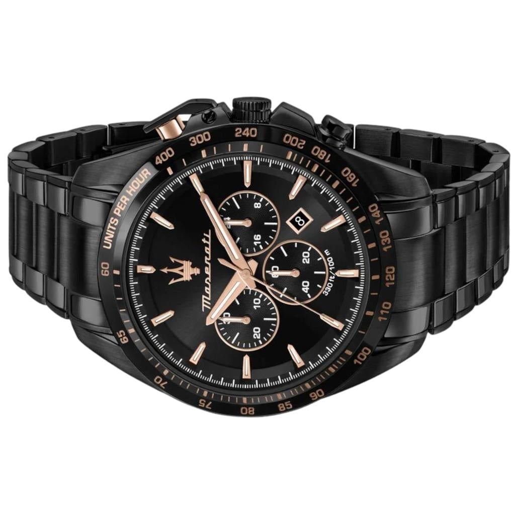 Maserati Traguardo Chronograph Black Dial Black Steel Strap Watch For Men - R8873612048