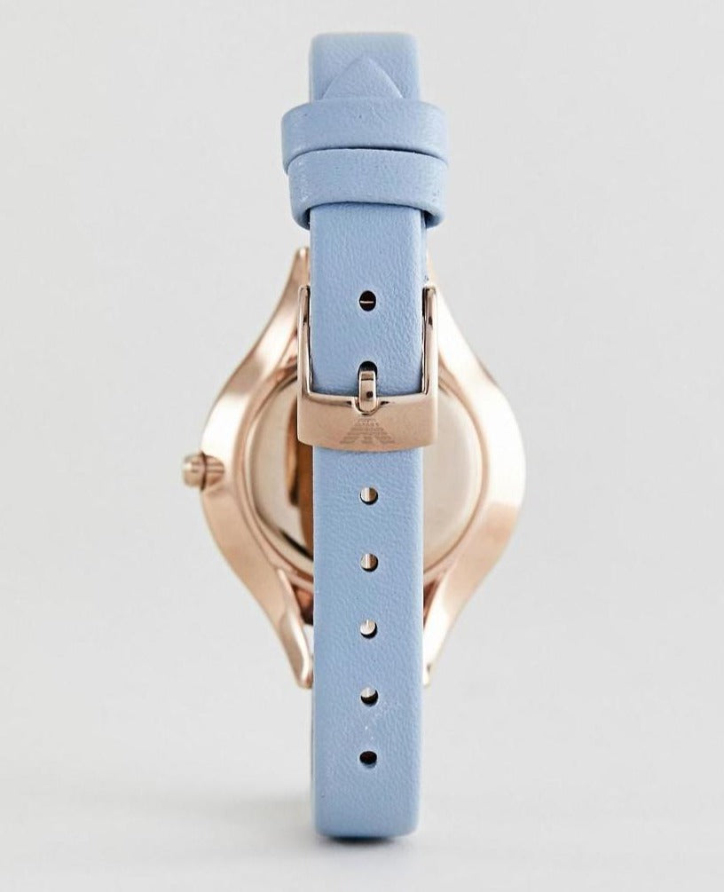 Emporio Armani Aurora Quartz Mother of Pearl White Dial Blue Leather Strap Watch For Women - AR11109