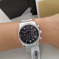 Michael Kors Lexington Chronograph Black Dial Silver Steel Strap Watch For Women - MK7277