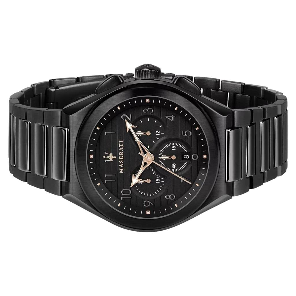 Maserati Triconic Quartz Black Dial Black Steel Strap Watch For Men - R8873639003