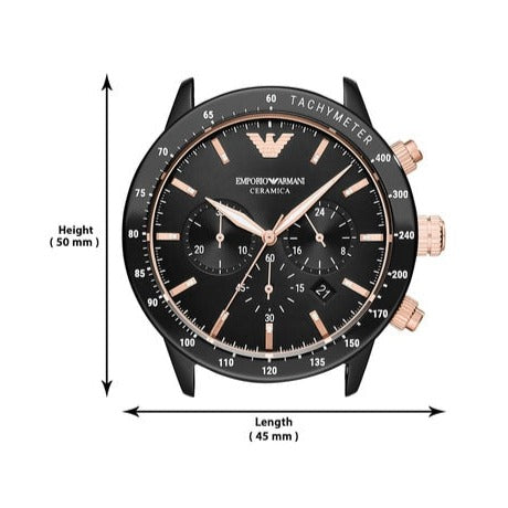 Emporio Armani Mario Ceramic Chronograph Black Dial Black Steel Strap Watch For Men - AR70002