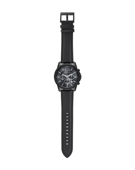 Armani Exchange Banks Chronograph Black Dial Black Leather Strap Watch For Men - AX1724