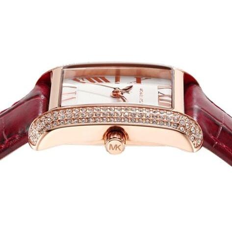 Michael Kors Emery Quartz Diamonds Silver Dial Red Leather Strap Watch For Women - MK4689