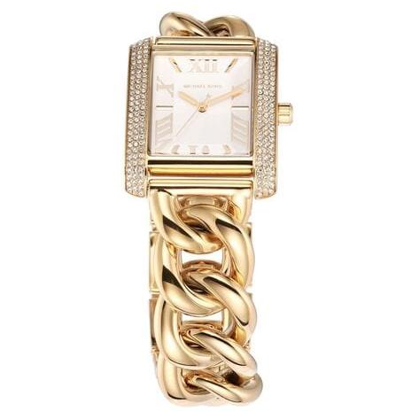 Michael Kors Emery Three Hand Silver Dial Gold Steel Strap Watch For Women - Mk7300