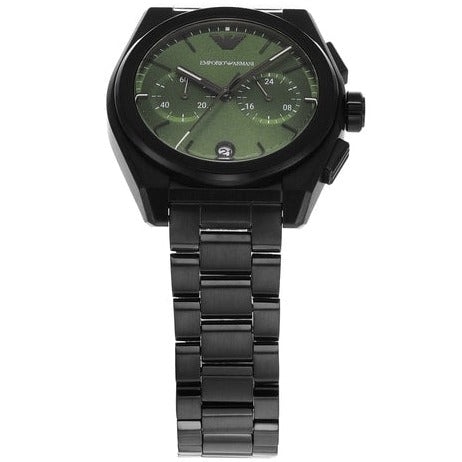 Emporio Armani Federico Chronograph Green Dial Black Steel Strap Watch For Men - AR11562