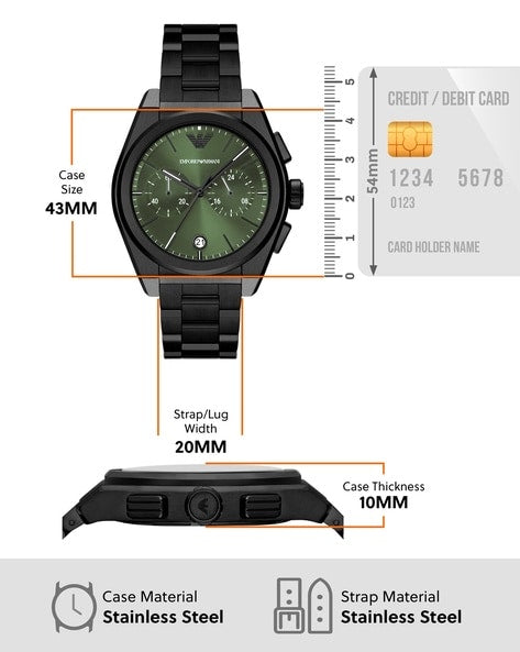 Emporio Armani Federico Chronograph Green Dial Black Steel Strap Watch For Men - AR11562