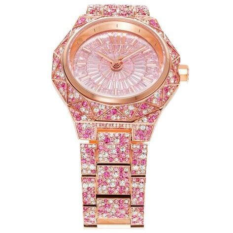 Michael Kors Raquel Three-Hand Crystals Pink Dial Rose Gold Steel Strap Watch For Women - MK7343