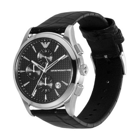 Emporio Armani Paolo Chronograph Black Dial Black Leather Strap Watch For Men - AR11530