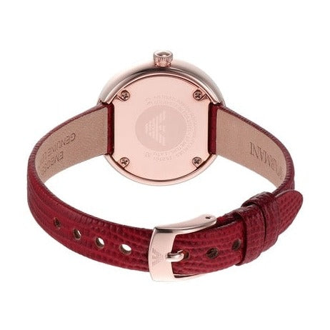 Emporio Armani Two-Hand Analog White Dial Red Leather Strap Watch For Women - AR11532