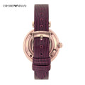 Emporio Armani Meccanico Automatic Silver Dial Burgundy Leather Strap Watch For Women - AR60044