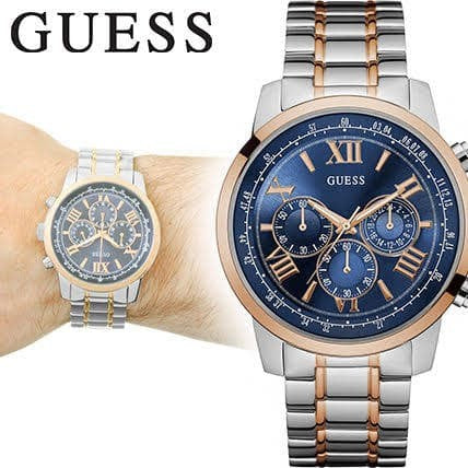 Guess Horizon Chronograph Blue Dial Two Tone Steel Strap Watch For Men - W0379G7