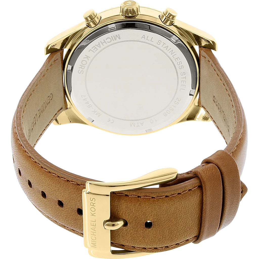 Michael Kors Lexington Chronograph Gold Dial Brown Leather Strap Watch For Men - MK8447