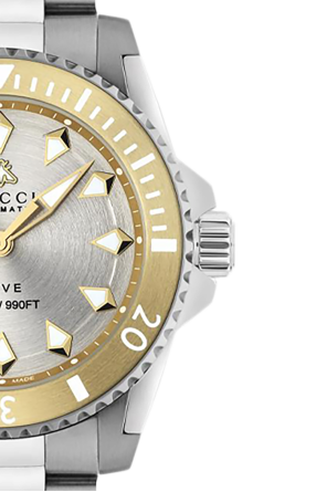 Gucci Dive Automatic 18K Gold Silver Dial Silver Steel Strap Watch for Men - YA136357