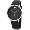 Emporio Armani Modern Slim Quartz Grey Dial Black Leather Strap Watch For Men - AR11162