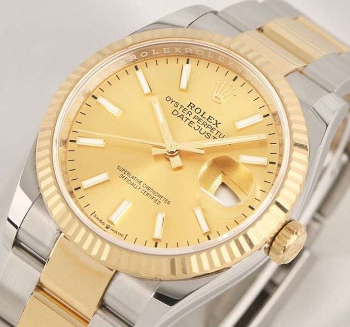 Rolex Datejust 36mm Yellow Gold Champagne Two Tone Steel Strap Watch for Men - M126233-0016