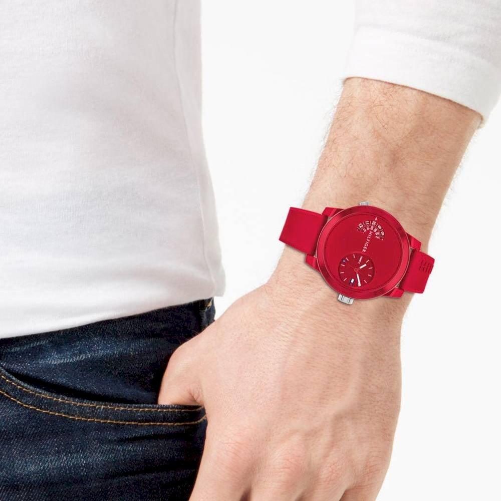 Tommy Hilfiger Denim Red Dial Red Rubber Strap Watch for Men - 1791557