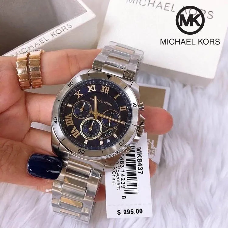 Michael Kors Brecken Chronograph Blue Dial Two Tone Steel Strap Watch For Men - MK8437