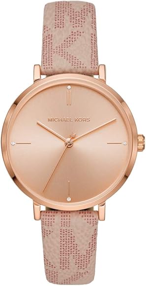 Michael Kors Jayne Three Hand Rose Gold Dial Pink Leather Strap Watch For Women - MK7130