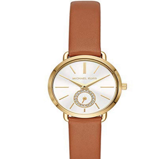 Michael Kors Portia Quartz White Dial Brown Leather Strap Watch For Women - MK2734