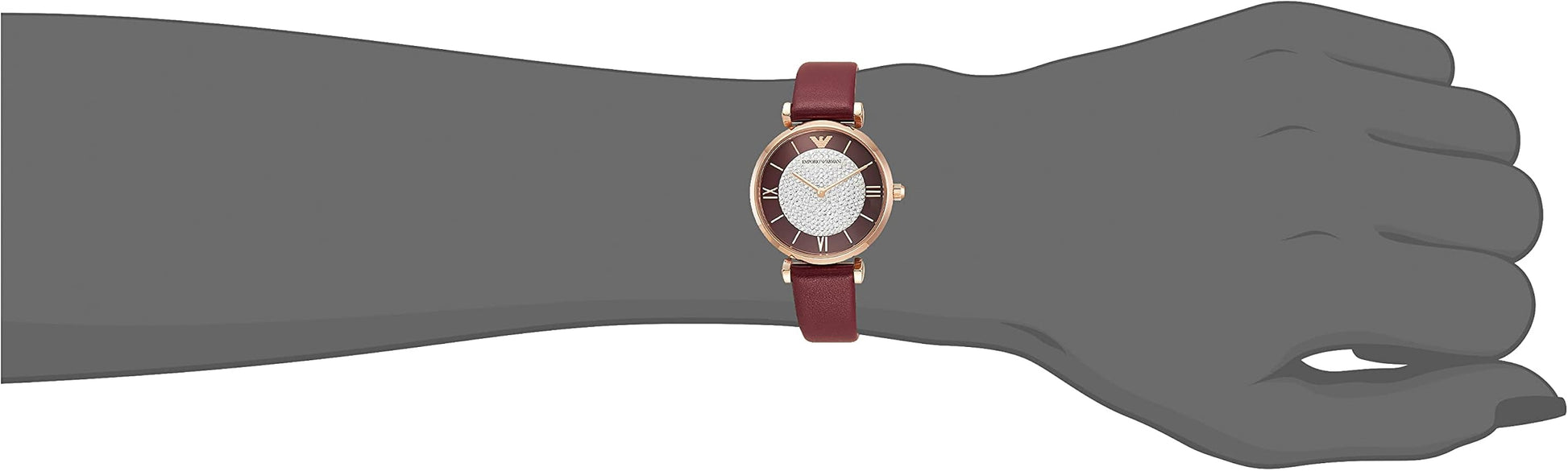 Emporio Armani Gianni T Bar Crystals Maroon Dial Maroon Leather Strap Watch for Women - AR11487