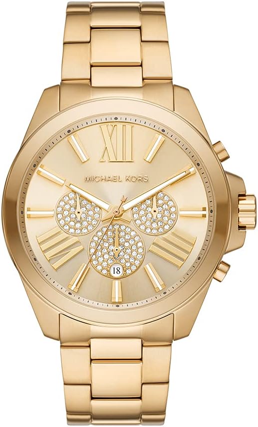 Michael Kors Wren Chronograph Gold Dial Gold Steel Strap Watch For Men - MK8928