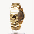 Michael Kors Runway Three Hand Green Dial Gold Steel Strap Watch For Women - MK7390