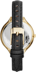 Michael Kors Slim Runway Quartz Gold Dial Black Leather Strap Watch For Women - MK2392