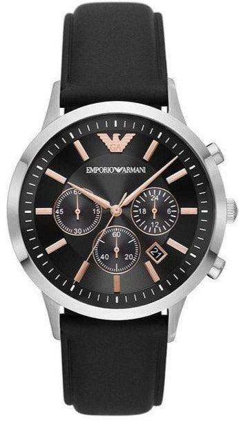 Emporio Armani Giovanni Analog Black Dial Black Leather Strap Watch For Men - AR11431