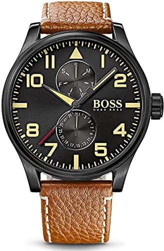 Hugo Boss Aeroliner Maxx Chronograph Black Dial Brown Leather Strap Watch For Men - 1513082