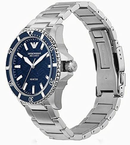 Emporio Armani Meccanico Automatic Blue Dial Silver Steel Strap Watch For Men - AR60059