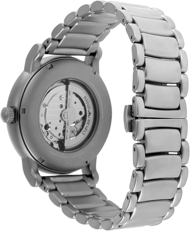 Emporio Armani Meccanico Automatic Skeleton Black Dial Silver Steel Strap Watch For Men - AR60021