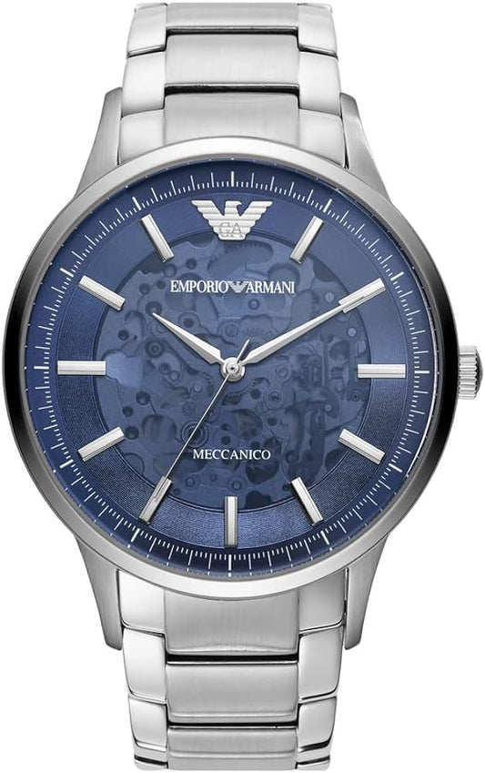 Emporio Armani Renato Automatic Blue Dial Silver Steel Strap Watch For Men - AR60037