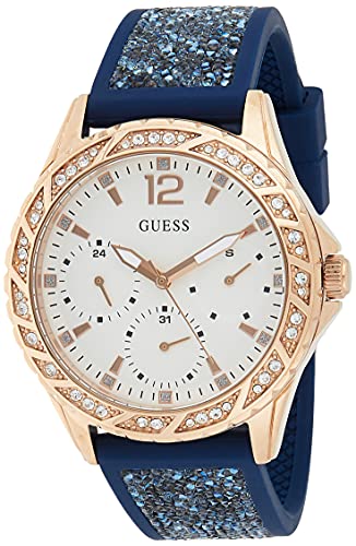 Guess Swirl Analog Quartz White Dial Blue Rubber Strap Watch for Women - W1096L4