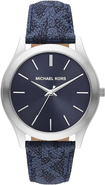 Michael Kors Slim Runway Analog Blue Dial Blue Leather Strap Watch For Men - MK8907