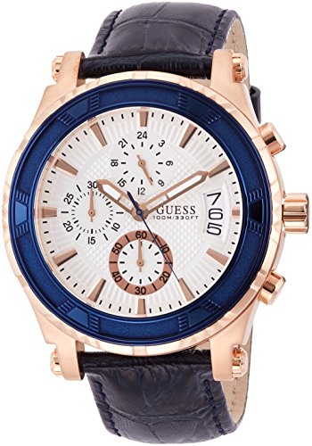 Guess Pinnacle Chronograph White Dial Blue Leather Strap Watch For Men - W0673G6