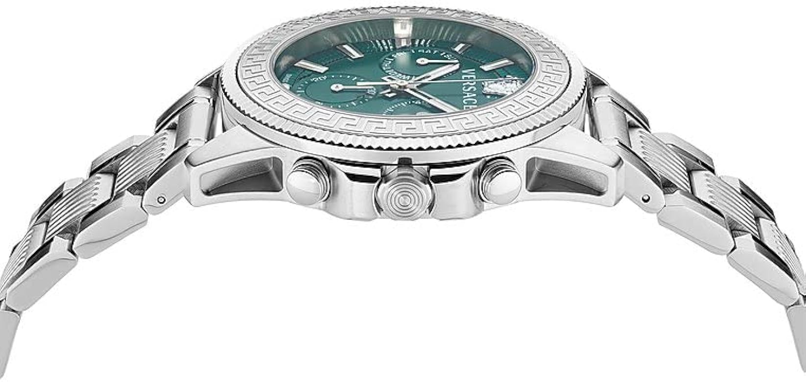 Versace Greca Action Chronograph Quartz Green Dial Silver Steel Strap Watch for Men - VE3J00422