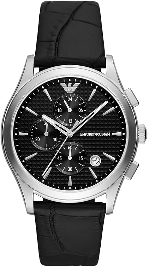 Emporio Armani Paolo Chronograph Black Dial Black Leather Strap Watch For Men - AR11530